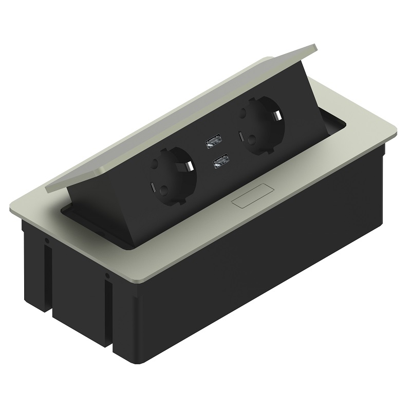 Встраиваемая розетка прямоугольная Серебро (2 розетки, 2xUSB 2.1A 5V ...