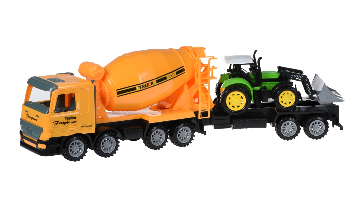 Машинка инерционная Same Toy Truck Бетономешалка Желтая с бульдозером ...