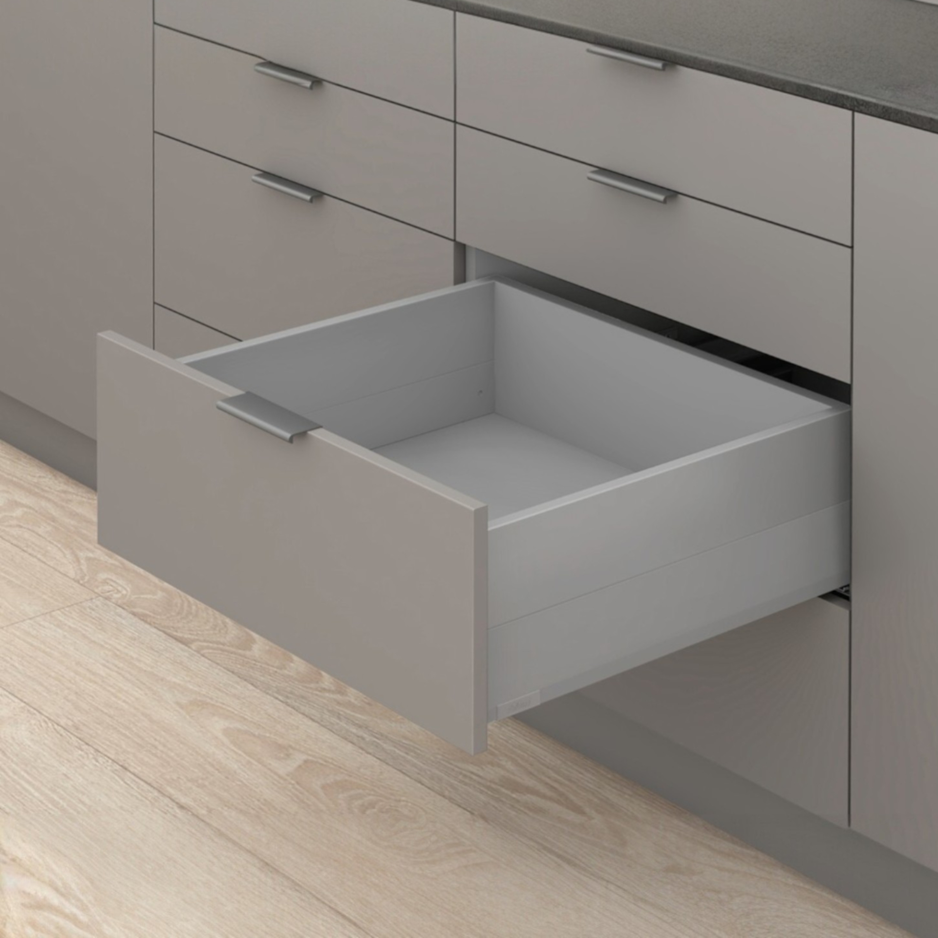 Комплект MERIVOBOX, NL=300 мм, висота Е з Boxcap, BLUMOTION, IG-M (індиум сірий)