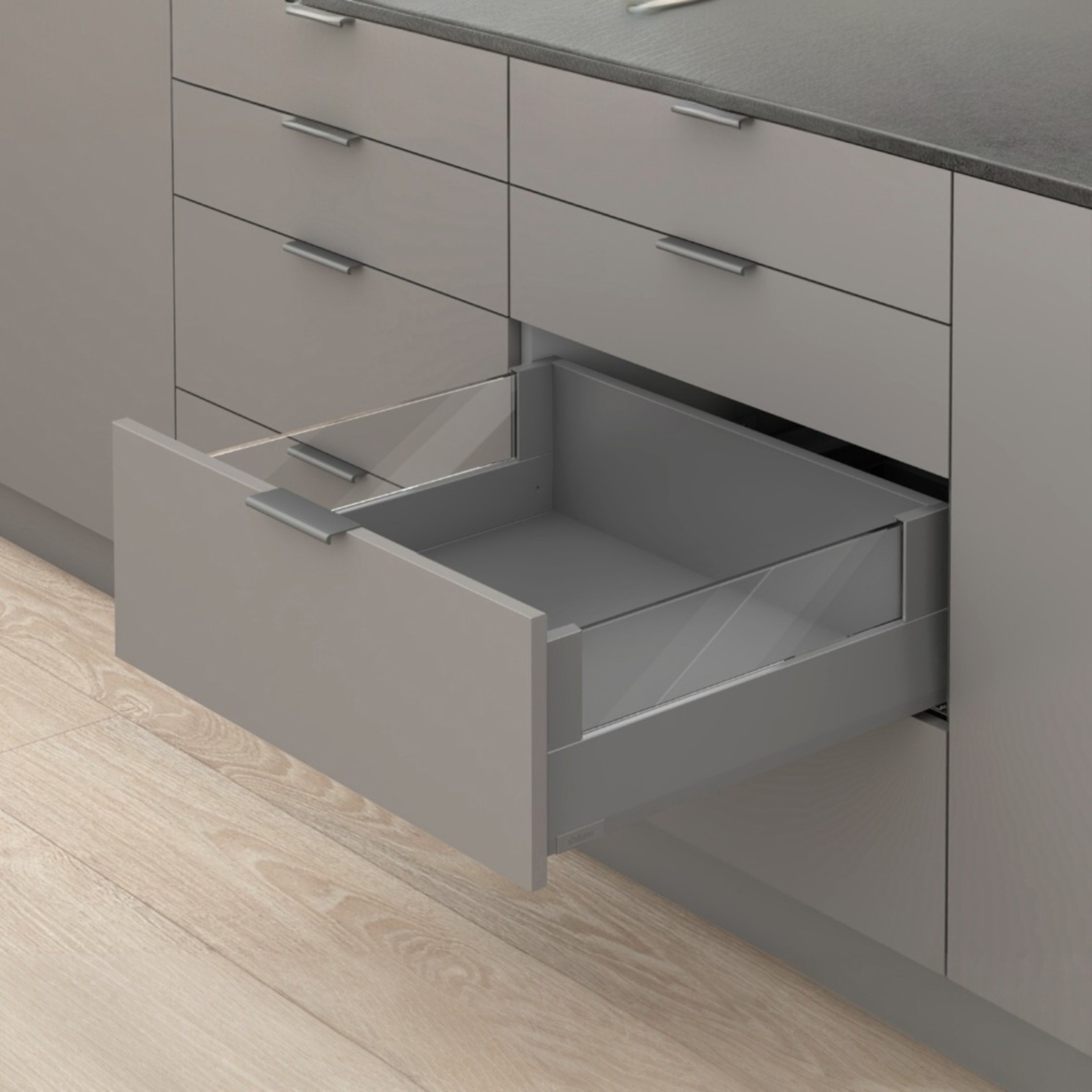 Комплект MERIVOBOX, NL=550 мм, висота Е з Boxcover, BLUMOTION, IG-M (індиум сірий)