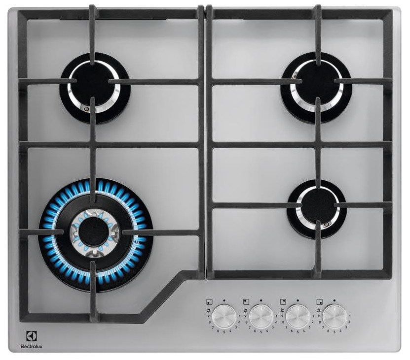 Electrolux Варочная поверхность газ на стекле, 60см, чугун, серебристый ...