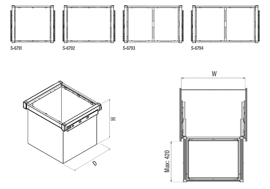Выдвижная корзина для белья на направляющих 900 мм, белый, s-6794