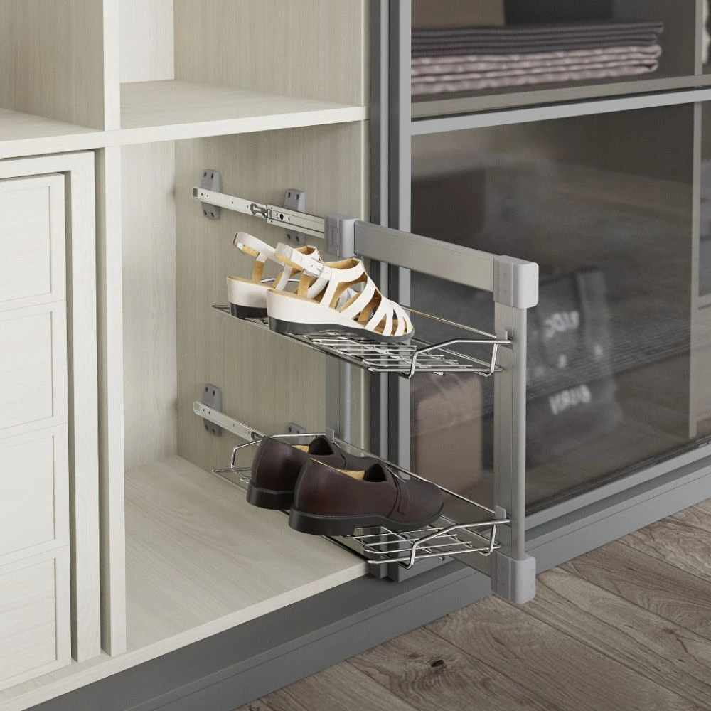 Полиця для взуття висувна 2 полиці правий сірий starax s-6282-g