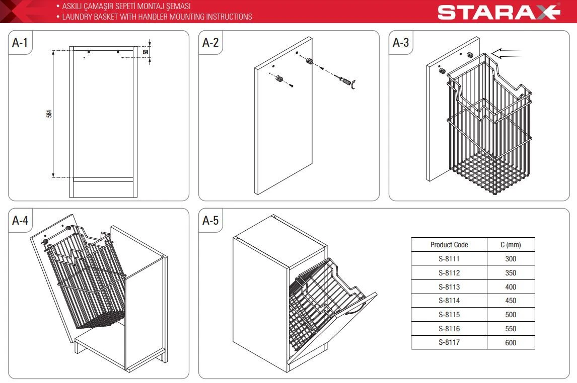 Starax Корзина для белья навесная 330х290х500 хром 987 ✓ Owwa