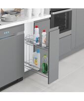 Карго 2-уровневое 200 мм, левое, хром, тандем BLUM, полное выдвижение, с доводчиком (S-2441-C), Сторона крепления: Правая, Наружный размер секции, мм: 200, Цвет: Хром