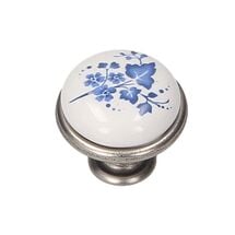 Ручка кнопка Gamet GP19-GA011-WHT-16 патинированный никель, Рисунок: Узор синие цветы, Межц. расстояние: Точка