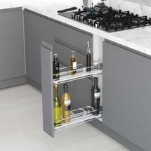 Карго 2-уровневое 200 мм, боковое, левое, серый, тандем BLUM, Сторона крепления: Левая, Наружный размер секции, мм: 200, Цвет: Серый