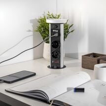 Подовжувач CAMINO 100mm, 2xSCHUKO, USB A+C бездротова зарядка 10W кабель 1,5 м, Чорний, Колір: Чорний