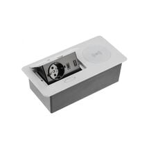 Мебельная розетка AVARO PLUS 1XSCHUKO, USB A+C Беспроводная ЗАРЯДКА 5W КАБЕЛЬ 1,5 М , Алюминий, Цвет: Алюминий