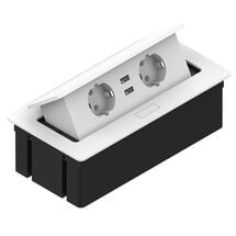 Встраиваемая розетка прямоугольная Белая (2 розетки, 2xUSB 2.1A 5V) Schuko, Rejs, Цвет: Белый