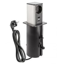 Удлинитель GTV врезной-выдвижной квадратный TOWER, 1xSCHUKO, 1xUSB, 1xTYPE-C, кабель 1,5м, черный, Цвет: Черный