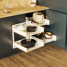 Магический угол PURO CORNER SPACE PLUS 1100-1200 (фасад 600), универсальный, металл белый матовый/прозрачное стекло