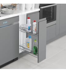 Карго 2-уровневое 200 мм, левое, хром, тандем BLUM, полное выдвижение, с доводчиком (S-2441-C), Сторона крепления: Правая, Наружный размер секции, мм: 200, Колір: Хром