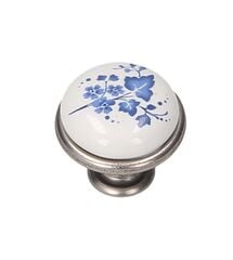 Ручка кнопка Gamet GP19-GA011-WHT-16 патинований нікель, Малюнок: Візерунок сині квіти, Міжц. відстань: Крапка