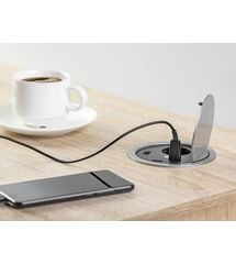 Удлинитель для офиса круглый GTV на 1 розетку 2xUSB зарядки провод 1,5м алюминий