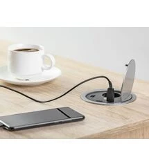 Удлинитель для офиса круглый GTV на 1 розетку 2xUSB зарядки провод 1,5м алюминий