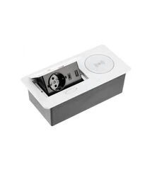 Мебельная розетка AVARO PLUS 1XSCHUKO, USB A+C Беспроводная ЗАРЯДКА 5W КАБЕЛЬ 1,5 М , Белый, Колір: Белый