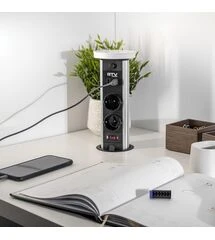 Удлинитель CAMINO 100mm, 2xSCHUKO, USB A+C беспроводная зарядка 10W кабель 1,5 м, Черный, Колір: Черный