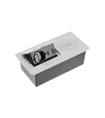 Мебельная розетка AVARO PLUS 1XSCHUKO, USB A+C Беспроводная ЗАРЯДКА 5W КАБЕЛЬ 1,5 М , Алюминий, Колір: Алюминий