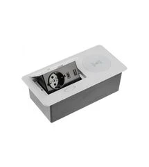 Мебельная розетка AVARO PLUS 1XSCHUKO, USB A+C Беспроводная ЗАРЯДКА 5W КАБЕЛЬ 1,5 М , Алюминий, Колір: Алюминий