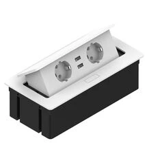 Встраиваемая розетка прямоугольная Белая (2 розетки, 2xUSB 2.1A 5V) Schuko, Rejs, Колір: Белый