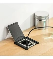 Удлинитель GTV врезной квадратный FLIP, 1xSCHUKO, 2xUSB, 1xLAN, кабель с вилкой 1,5м, черный