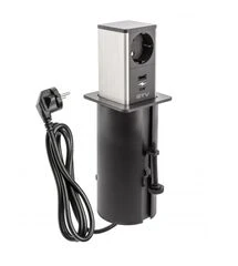 Удлинитель GTV врезной-выдвижной квадратный TOWER, 1xSCHUKO, 1xUSB, 1xTYPE-C, кабель 1,5м, черный, Колір: Черный