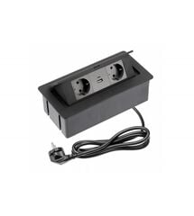 Удлинитель для офиса прямоугольный GTV Soft NEW на 2 розетки USB A+C зарядки провод 1,5м черный, Колір: Черный