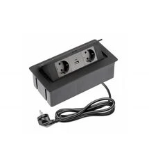 Удлинитель для офиса прямоугольный GTV Soft NEW на 2 розетки USB A+C зарядки провод 1,5м черный, Колір: Черный