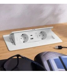 Удлинитель GTV врезной MULTISOFT 2 розетки SCHUKO USB А+С + RJ45 провод 1,5м с вилкой Белый