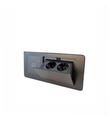 Блок врезной на 2 розетки + USB + TypeC с подъемной крышкой - безпроводная зарядка Черный, Колір: Черный, Размер: 265х118 мм