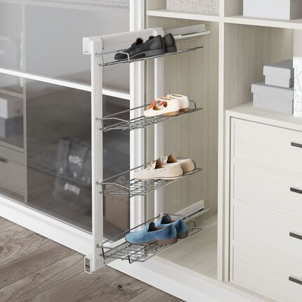 Выдвижная  4-уровневая полка для обуви STARAX S-6741-W 325х475х1000, тандемы BLUM, Сторона крепления: Левая, Цвет: Белый