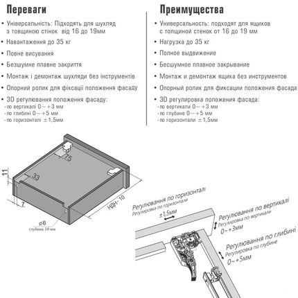 Направляющая скрытые LinkenSystem (35 кг) 16-19мм SYNCHRO-3D L=450 полн.выдв.с доводч+креп, Длина, мм: 450, изображение 3