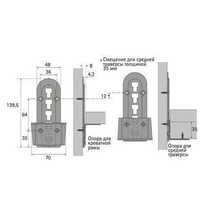 Регулируемая по высоте фурнитура для кроватей Varifix навесная пластина (9028005) Hettich, изображение 2