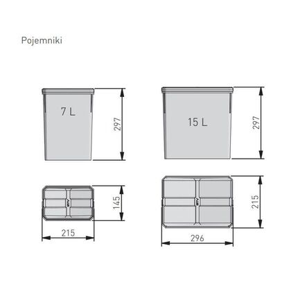 Сегрегатор AxiSpace 600мм 2х15л + 2х7л, Зовнішній розмір секції, мм: 600, Колір: Графіт, Висота, мм: 299, Внутрішній об'єм: 2х15л + 2х7л, изображение 3
