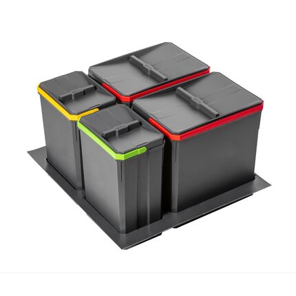 Сегрегатор AxiSpace 600мм 2х15л + 2х7л, Зовнішній розмір секції, мм: 600, Колір: Графіт, Висота, мм: 299, Внутрішній об'єм: 2х15л + 2х7л, изображение 2