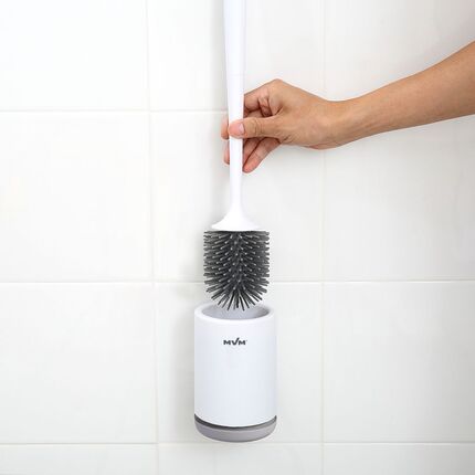 Ершик для унитаза с силиконовой щеткой клеящийся настенный MVM BP-12 WHITE/GRAY пластиковый белый/серый, Цвет: Белый/Серый, изображение 3