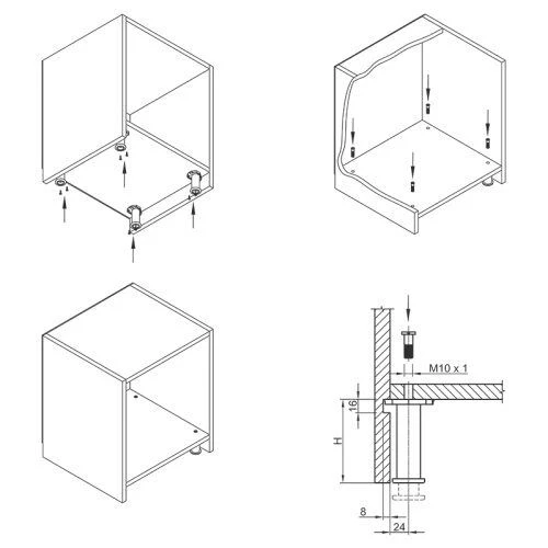 Опора для шкафа h=60мм d=38мм, м/о 32мм, (0,+20мм) (13543