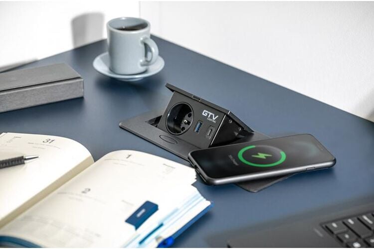 Мебельная розетка AVARO PLUS 1XSCHUKO, USB A+C Беспроводная ЗАРЯДКА 5W КАБЕЛЬ 1,5 М , Алюминий, Цвет: Алюминий, изображение 4