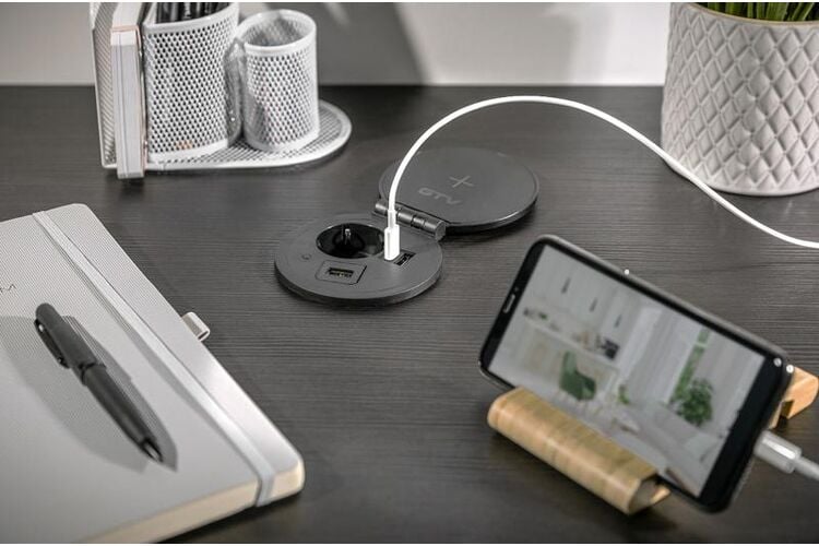 Подовжувач CHARGER PLUS, 1xschuko, USB A+C, (змінні USB-A, HDMI, RJ45) 1,5 м чорний Бездротова зарядка, Колір: Чорний, изображение 3