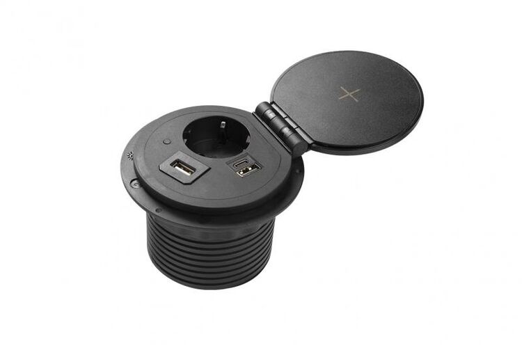 Подовжувач CHARGER PLUS, 1xschuko, USB A+C, (змінні USB-A, HDMI, RJ45) 1,5 м чорний Бездротова зарядка, Колір: Чорний, изображение 5