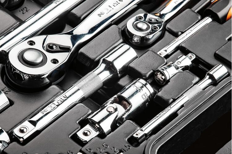 Neo Tools Набір інструменту 1/2", 1/4", CrV, 77 од., изображение 3