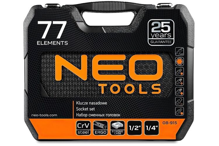 Neo Tools Набір інструменту 1/2", 1/4", CrV, 77 од., изображение 9