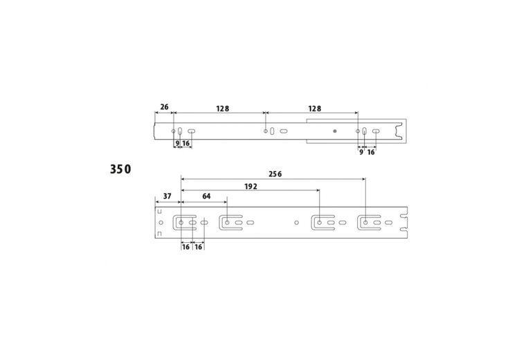 Направляющая  полного выдвижения 45мм шариковая L=350 LS, Длина, мм: 350, изображение 4