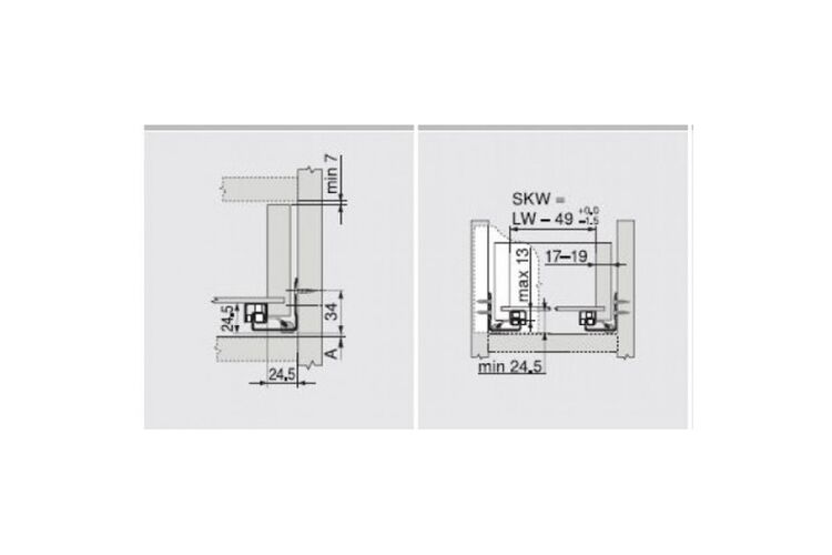 TANDEM BLUMOTION част. выдвиж., 30 кг, НД=450 мм, для Толщина панели 17-19 мм, под замки, левая/правая, оцинкованный, Длина, мм: 450, изображение 6
