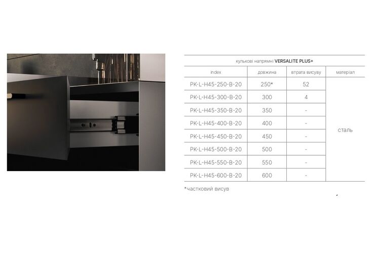 Комплект направляющих GTV Versalite Plus+ с доводчиком черный L-550мм, Цвет: Черный, Длина, мм: 550, изображение 4
