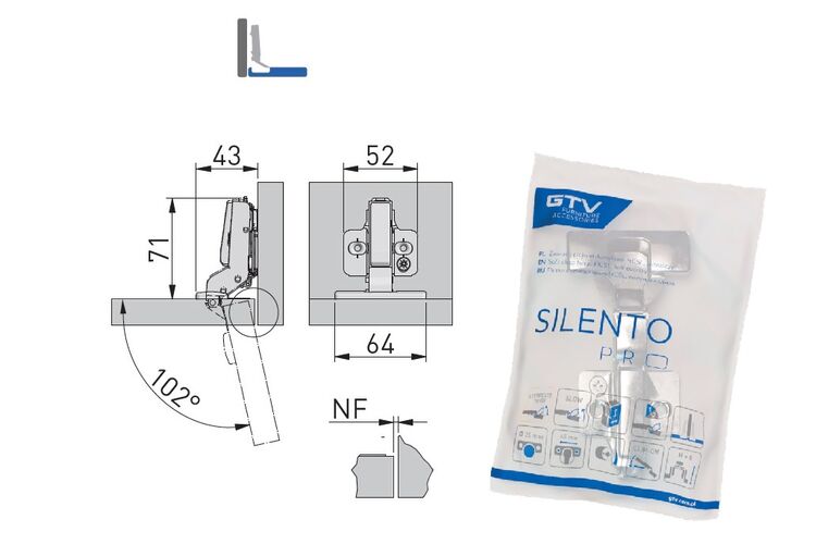 Петля GTV SilentoPro 3D внутрішня гідравлічна + оп. планка Н=0 clip-on, Вид петлі: Внутрішня, Колір: Нікель, изображение 3