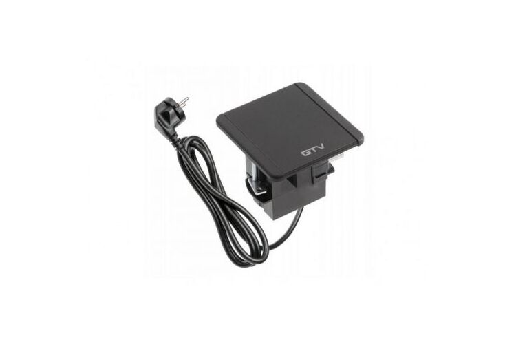 Удлинитель GTV врезной квадратный FLIP, 1xSCHUKO, 2xUSB, 1xLAN, кабель с вилкой 1,5м, черный, изображение 3