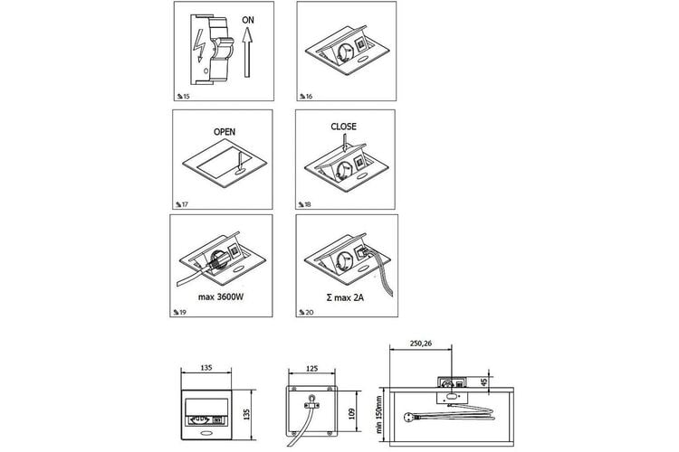 Подовжувач GTV врізний AVARO 1xSCHUKO, 2xUSB A+C WC 5W кабель 1,5 м, алюміній, Колір: Алюміній, изображение 5