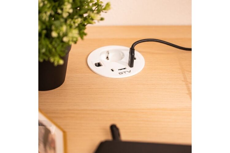 Удлинитель GTV врезной круглый Rondo, 1-schuko, 1-USB A+2-USB C, RJ45, 1-HDMI, кабель 1,5m, белый, Цвет: Белый, изображение 6